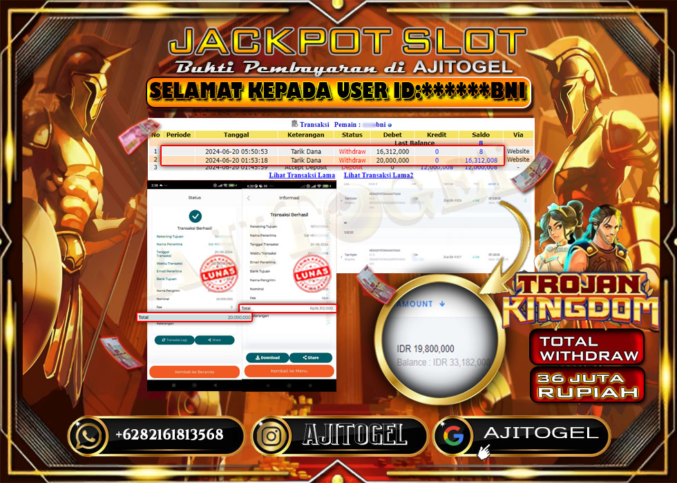 Bukti Bayar AJITOGEL Menang Slot Trojan Kingdom 36 Juta (HABANERO) -Lunas